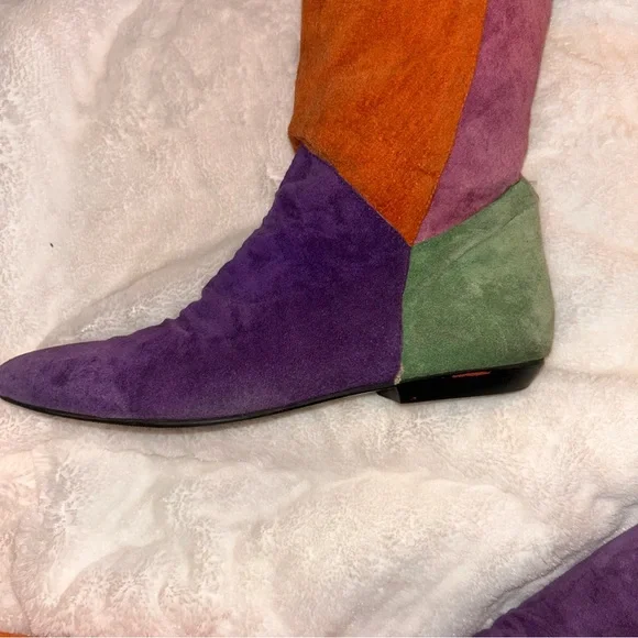 Colorful Suede Patchwork Boots - Picture 4 of 7